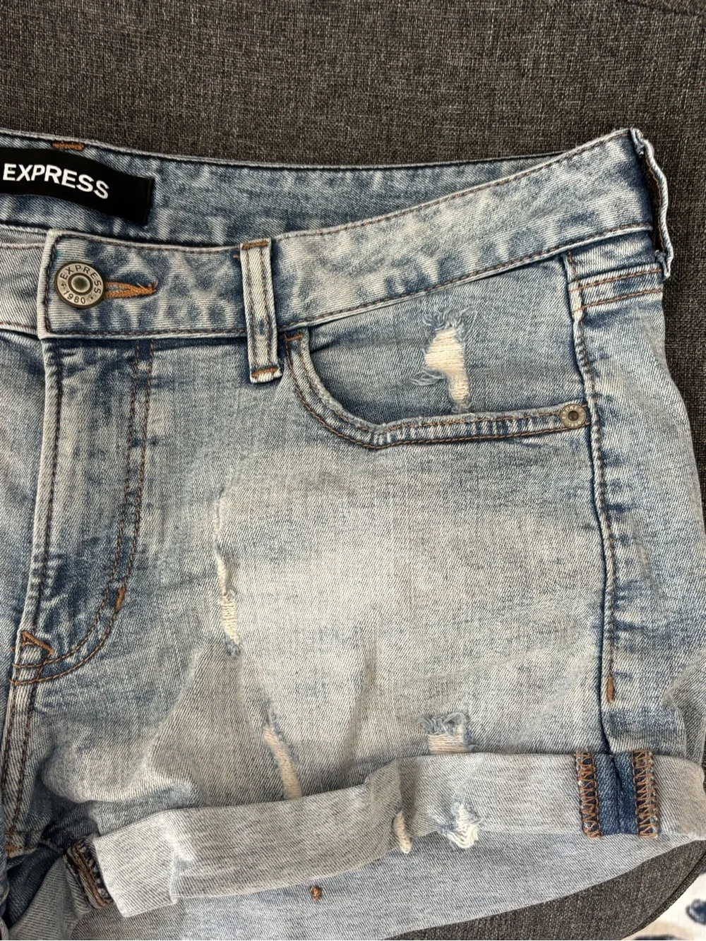 Express Light Blue Distressed Cuffed Denim Shorts